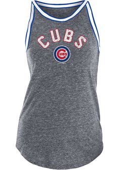 Chicago Cubs Womens Grey Flocked Triblend Tank Top Sporty Tops With Contrast Trim For Sports, Collegiate Racerback Tops For Sports Events, Hold You, Sleeveless Shirt, Chicago Cubs, Team Colors, Flocking, Athletic Tank Tops, Tank Tops Women