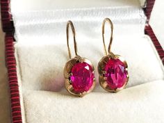 Big Antique Soviet USSR Earrings Golding Sterling Silver 875 Tourmaline women's Pink Oval Ruby Earrings, Pink Oval Hallmarked Earrings, Classic Pink Hallmarked Earrings, Amethyst Earrings, Tourmaline, Make It, Amethyst, Sterling Silver, Stone