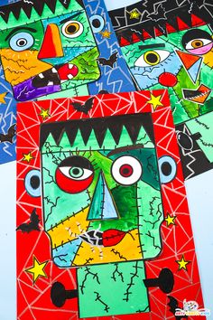 art project for kids using paper plates and colored pencils to make faces with monsters