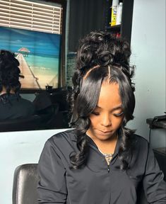 Middle Part Updo Hairstyles, Baby Shower Hairstyles Black Women, Updo With Bang, Braids Natural Hair, Hair Care Natural, Black Hair Updo Hairstyles, African American Braids