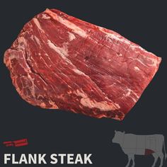 a piece of meat that is on top of a black background with the words flak steak