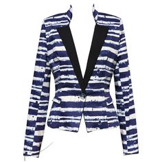 "Striped jacket with mandarin collar. Size: 36(S)/38(M) (chest measurement: 82-85cm, size of the waist: 68-70cm, hips: 92-94cm).  Orders: possible to order in every size and from different fabric, time required to complete order one week. Please ask before buying the jacket about availability of fabric. Measurements: length measured along the side seam: 32cm, along the centre of the back, 53cm. Length of the sleeve: 61cm. Height of the mandarin collar: 3,5cm. Fabric: cotton with addition of lycr Striped Jacket, Striped Pants, One Week, Different Fabrics, Mandarin Collar, Fabric Cotton, Women's Blazer, Greece, Jackets For Women