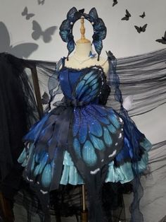 Gothic Princess Dress, All Out Anime, Gothic Princess, Butterfly Blue, Black Shawl, Jumper Skirt, Green Butterfly, Butterfly Dress, Monarch Butterfly