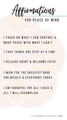 an affirmation for peace of mind with the words affirmations on it