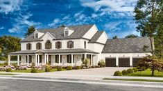 this is an artist's rendering of the front elevation of these country house plans