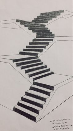 a drawing of a staircase made out of black and white pencils