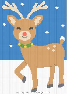 a cross stitch pattern of a deer with antlers on it's head, standing in the snow