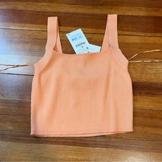 This Is A Super Cute Knitted, Cropped Tank From Zara. Really Pretty Peachy Color. Nwt Pink Bustier Top, Zara Sleeveless Top, Fringe Tank Top, Ibiza Outfits, Boho Tank Top, Yellow Crop Top, Black Seamless, Tank Top Straps, Tie Dye Tank Top