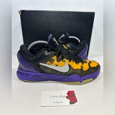 - 2012 Nike Zoom Kobe 7 ‘Poison Dart Frog’ Shoes - Size: 8.5 M - Condition: Used - Tear On Upper Linings - Comes With Damaged Replacement Box No Lid - Style: 488371 500 - Will Ship Day Of Or Next Depends On Time Purple Low-top Leather Basketball Shoes, Purple Leather Low-top Basketball Shoes, Purple Sports Sneakers With Vibram Sole, Purple Sneakers With Vibram Sole For Streetwear, Purple Streetwear Sneakers With Vibram Sole, Nike Purple Leather Basketball Shoes, Purple Custom Sneakers With Translucent Outsole For Sports, Purple Basketball Shoes With Translucent Outsole, Purple Low-top Custom Sneakers With Translucent Outsole