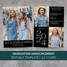 two graduation announcement cards with three photos