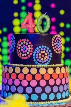 a colorful birthday cake with the number forty on it