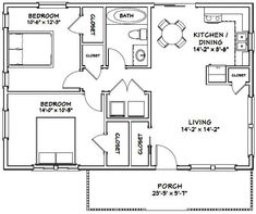 the floor plan for a two bedroom apartment with an attached kitchen and living room area