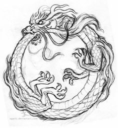 a drawing of two dragon sitting on top of each other in the shape of a circle