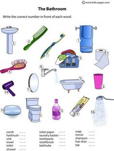 the bathroom worksheet is filled with different types of items to be used in this activity