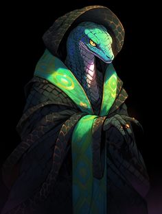 a drawing of a snake wrapped in a cloak with glowing eyes on it's head