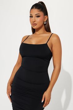 Available In Black, Red, And Navy. Mini Dress Adjustable Spaghetti Straps Square Neckline Ruched Details Stretch 95% Polyester 5% Spandex Imported | Simple Square Neck Mini Dress in Black size Small by Fashion Nova Elastane Bodycon Dress With Built-in Bra For Date Night, Black Mini Dress With Ruched Back In Elastane, Black Mini Dress With Ruched Back, Black Ruched Back Dress In Elastane, Date Night Bodycon Dress With Built-in Bra, Black Stretch Bodycon Dress With Straps, Black Bodycon Mini Dress With Adjustable Straps, Black Mini Dress With Adjustable Straps Bodycon, Strappy Mini Dress With Adjustable Straps