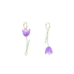 Tulip Drop Single Earring with 18k Gold Vermeil Hoop - Lilac Wonder Earring Inspo, Astuces Diy, Handmade Jewelry Tutorials, Handmade Wire Jewelry, Beaded Accessories, Handmade Wire, Floral Jewellery, Bead Jewellery, Single Earring