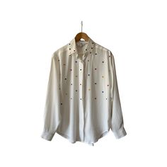 Vintage SLB By Sunny Leigh White Rhinestone Button-down Blouse. Size Medium - Colorful Rhinestones Throughout Collar and Front - Hidden Placket - Missing Shoulder Pads In Good Vintage Condition Measurements Length: 28 inches Chest: 21 inches Sleeve Length: 21 1/2 inches Measurements are taken flat Embellished Button-up Workwear Blouse, Womens Blouses, White Rhinestone, Shoulder Pads, Womens Clothing Tops, Sunnies, Button Downs, Blouses For Women, Tops & Tees