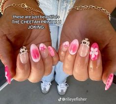 pink & cheetah print nail inspo Tn Nails, Pink Cheetah Print Nails, Pink Cheetah Nails, Cheetah Print Nails, Girly Acrylic, Back To School Nails, Pink Cheetah Print