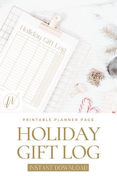 the printable planner page for holiday gift log is shown on top of a white towel