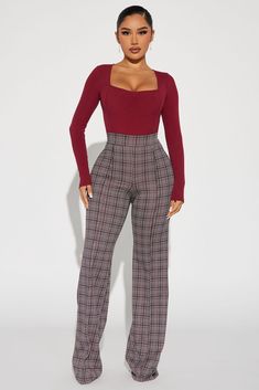 Available In Black/Red. Trouser Pant Stretch Crepe Pant Knit Pant Plaid Pant Office Pant Zipper Back Closure 34" Inseam Disclaimer: Plaid Placement Will Vary 95% Polyester 5% Spandex Imported | Victoria High Waisted Dress Pant in Black/Red size 1X by Fashion Nova Plaid Pants Outfit Women, Plaid Pants Outfit, Office Pants, High Waisted Dress Pants, Lululemon Tops, Bralette Tops, Plaid Pants, Dress Pant, Knit Pants