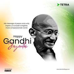 an image of gandhi on the occasion of happy gandhi's day, with text