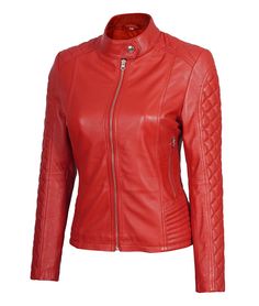 Biker Style Women's Red Leather Jacket | Fashion Outfit
Relish the winter with this women's red leather jacket that meets the theme of the Holiday. It has quilted designs running from the shoulder to the sleeves to provide you with a fascinating style. Internally polyester lining is provided for better comfort and zipper pockets are available for keeping your accessories safe. This amazing jacket is the ideal option to give your wardrobe a unique look. Biker Style Women, Biker Jacket Women, Asymmetrical Leather Jacket, Quilted Leather Jacket, Leather Jacket Fashion, Maroon Leather Jacket, Black Suede Jacket, Leather Jacket Biker, Black Leather Blazer