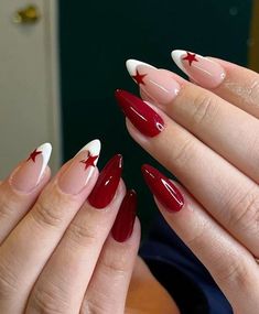 Nails Acrylic Almond Stars, Uñas Ideas, Ideas Uñas, Red Icons:), Nail Jewelry, Nail Bar, Acrylic Nail Designs, Nail Manicure, Red Nails