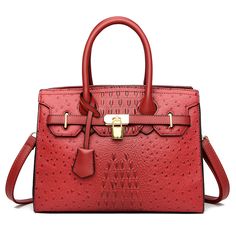 Color: Red Red Leather Satchel With Crocodile Pattern, Red Top Handle Bag With Crocodile Pattern, Red Double Handle Bag With Crocodile Pattern, Red Crocodile Pattern Shoulder Bag For Shopping, Red Top Handle Shoulder Bag With Adjustable Handle, Red Crocodile Pattern Shoulder Bag, Red Shoulder Bag With Top Handle And Adjustable Handle, Luxury Red Bags With Crocodile Pattern, Red Crocodile Pattern Rectangular Bag