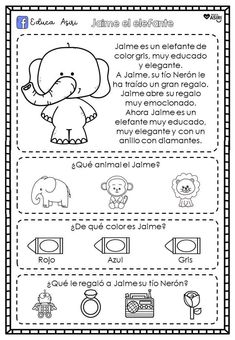 spanish worksheet with an elephant and other animals