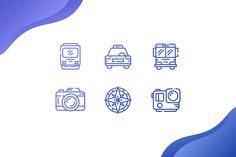 different types of camera icons on a blue and white background