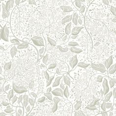 a white and green floral wallpaper with leaves on the top, bottom and bottom