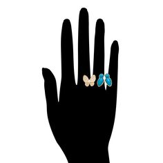 This 18K Gold clad Rivka Friedman ring features an open ended design with a large Turquoise and a small Cubic Zirconia encrusted butterfly. Measures: CZ Butterfly 18mmx17mm/ Turquoise Butterfly 20mmx19mm Turquoise Enamel Ring, Adjustable Butterfly Ring Fine Jewelry, Adjustable Butterfly Ring In Cubic Zirconia, Turquoise Butterfly Jewelry For Gifts, Turquoise Butterfly Sterling Silver Jewelry, Blue Butterfly Fine Jewelry, Elegant Turquoise Butterfly Jewelry, Turquoise Butterfly, Butterfly Ring