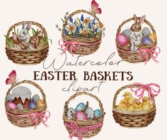 watercolor easter baskets clipart