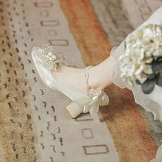 LBSFY - New Romantic Women Wedding Shoes Sweet Style Flower Bride Shoes Beige String Bead High Heels Women Thick Heel Pump Shoes Elegant Beige Round Toe Wedding Shoes, Champagne Round Toe Wedding Shoes For Spring, Spring Champagne Round Toe Wedding Shoes, Spring Wedding Shoes In Champagne With Round Toe, Pearl White Round Toe Wedding Shoes, Cream Round Toe Wedding Shoes For Bridal Shower, Champagne Wedding Shoes For Spring, Spring Wedding Beige Shoes, Cream Flat Heel Wedding Shoes