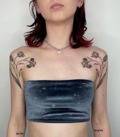 Symmetric Flower Tattoo, Shoulder Tattoos Symmetrical, Botanical Chest Tattoo Female, Symmetric Back Tattoo, Symmetric Tattoos, Outside The Box Tattoo, Vintage Flowers Tattoo, Delicate Tattoo Sleeve, Symmetrical Collarbone Tattoo