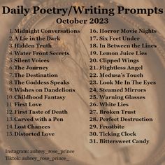 the daily poetry writing prompts for october 22, 2013 are shown in this poster