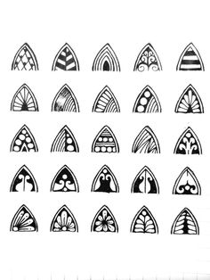 a bunch of different types of windows drawn in black and white ink on a piece of paper