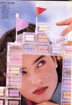 an advertisement for eye color with a woman's face in the center and several different colors on it