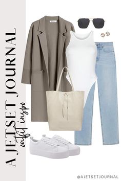 Embrace timeless style with these classic outfits that you’ll love to wear on repeat! This post shows how to style a long cardigan coat over a white bodysuit and jeans for effortless looks. Pair with white sneakers and a neutral tote bag, and you’re all set for chic, everyday wear! Style A Long Cardigan, Long Cardigan Coat, White Platform Sneakers, Timeless Outfits