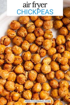 air fryer chickpeas in a white bowl with the words, how to make air fryer chicken peas