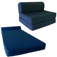 two blue couches sitting next to each other on a white background with no one in it