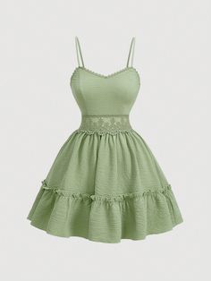 Verde Casual Collar sin mangas Tela tricotada Liso Tirantes Embellished Elástico Ligero Green Sundress, Short Green Dress, Cute Dress Outfits, Prom Dress Inspiration, Gorgeous Clothes, Princess Outfits, Tween Outfits, Dress For Short Women, Cute Simple Outfits