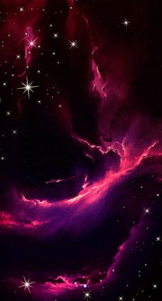 the stars in the sky are shining bright pink and purple, with many small white dots on them