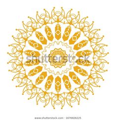 an orange and white circular ornament on a white background with space for text