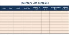 the inventory list template is shown in this image