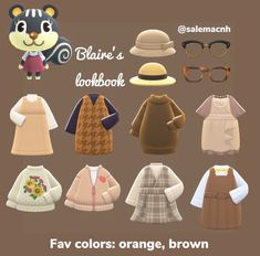 an image of children's clothing and hats for the game fav colors orange, brown