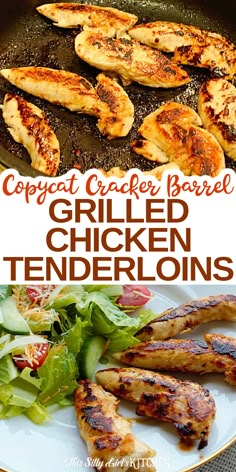 grilled chicken tenders on a plate with lettuce and tomato in the background