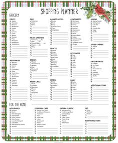 the christmas shopping planner is shown in red and green plaid