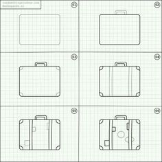 four different suitcases are shown in this worksheet to learn how to draw them